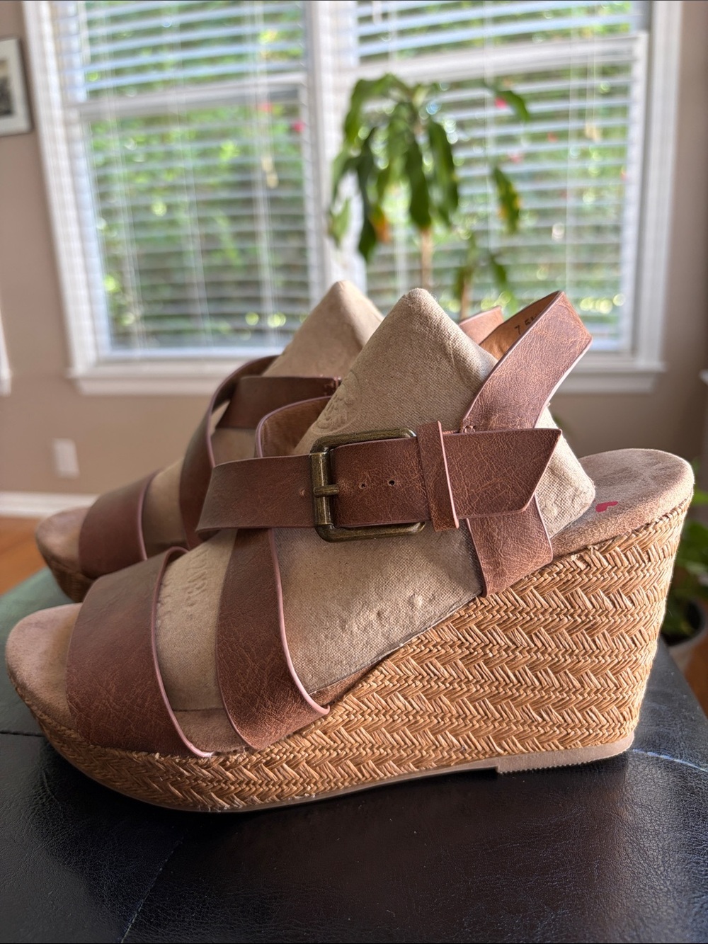 Jellypop Women's Brown Wedge Sandals - Strappy Buckle Design. Memory Foam 7.5 - Picture 4 of 8